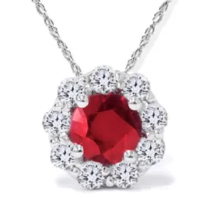 1 1/4ct Ruby Diamond Halo Pendant 14K White Gold