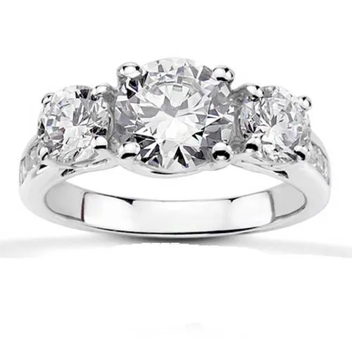 1 5/8ct Three Stone Diamond Engagement Ring 14K White Gold