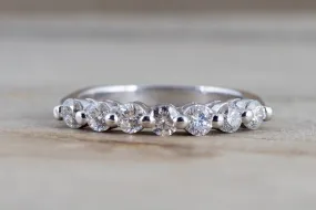 14k White Gold Diamond Vintage Ring Antique Half Dainty Band Single Prong