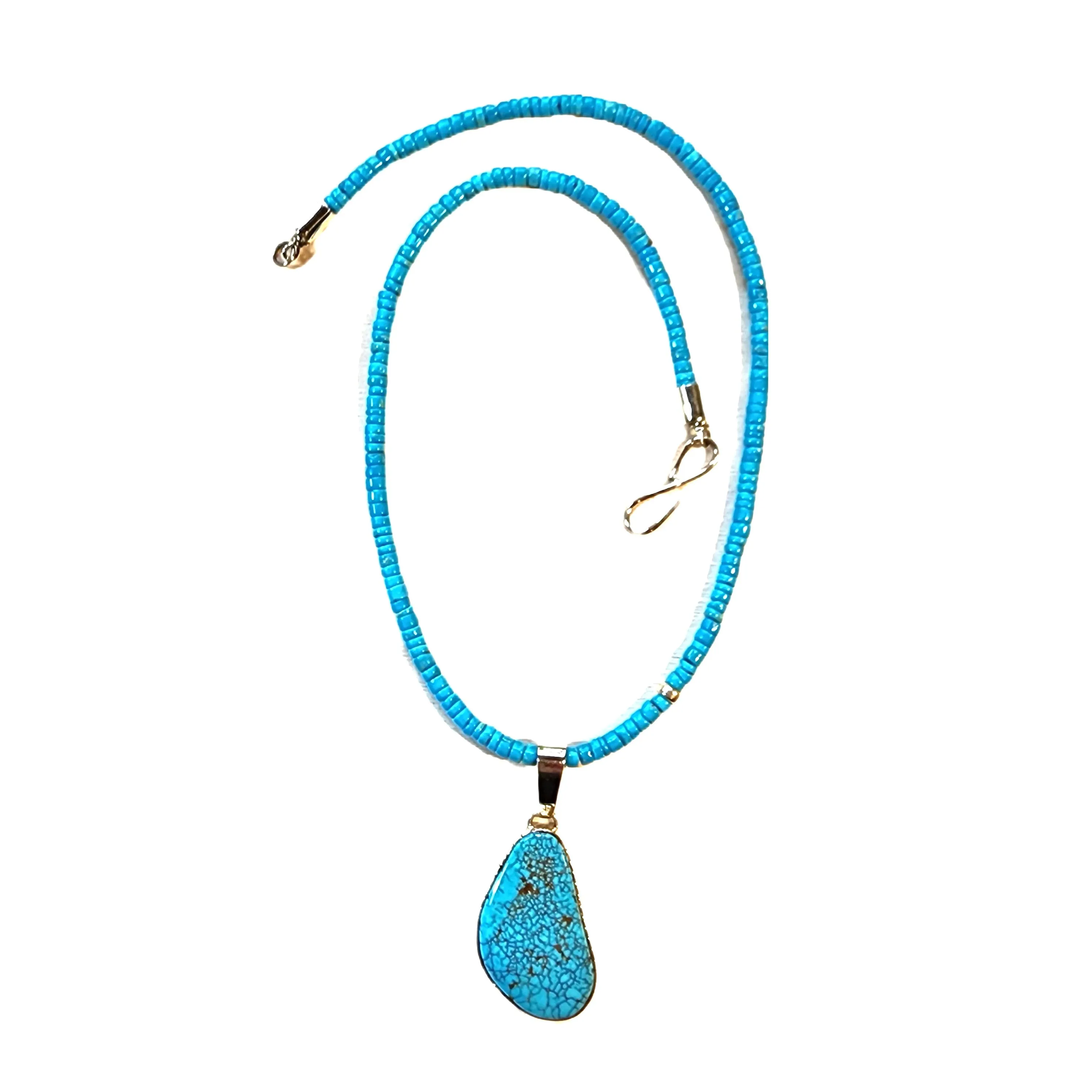 14kt Natural Turquoise Pendant & Beads - 23.25 Long