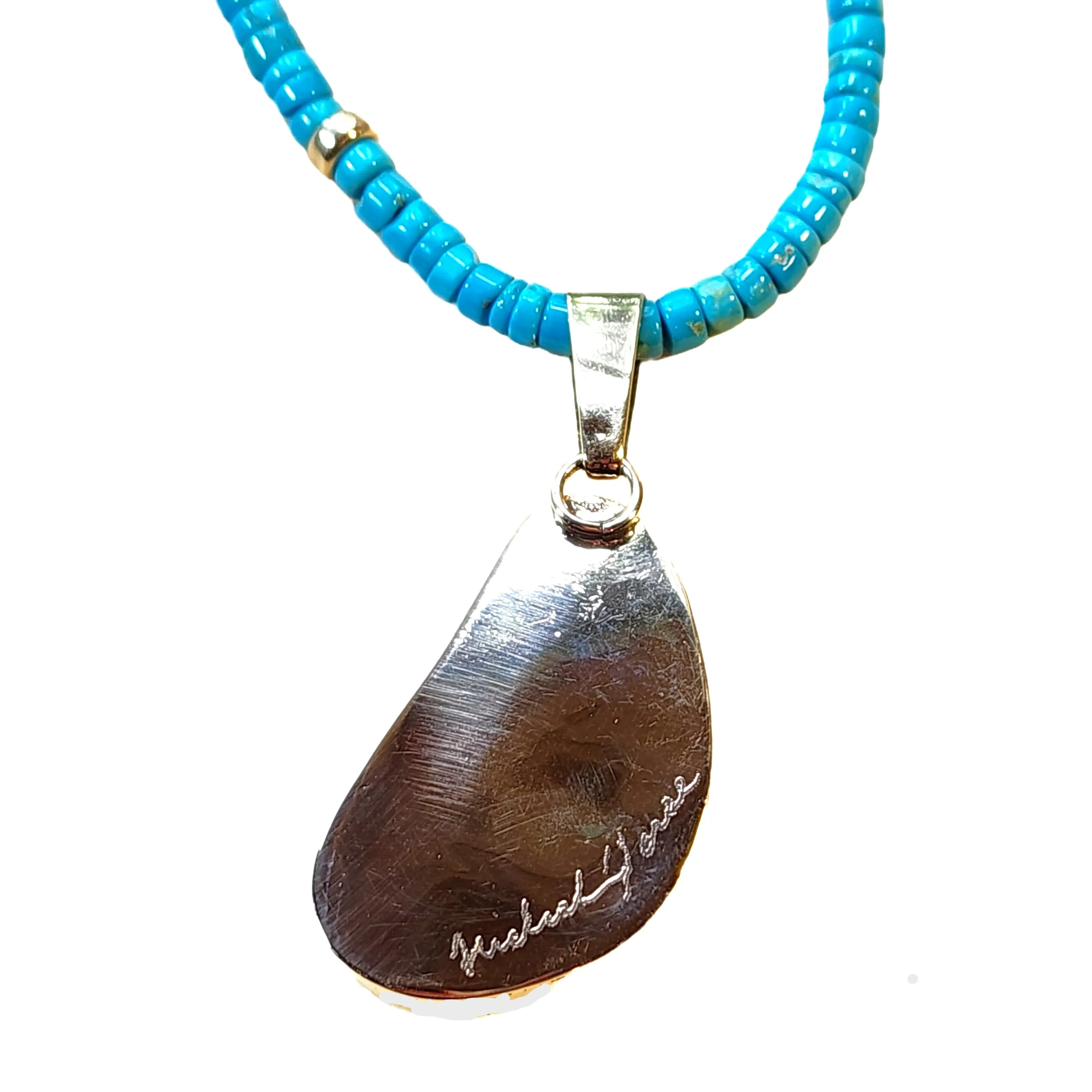 14kt Natural Turquoise Pendant & Beads - 23.25 Long