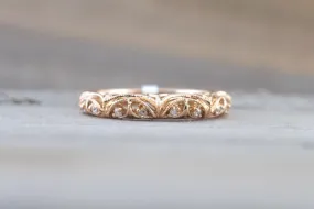 14kt Rose Gold Diamond Milgrain Etching Vintage Wedding Engagement Anniversary Band Ring