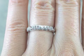 14kt White Gold Diamond Milgrain Etching Vintage Wedding Engagement Anniversary Band Ring