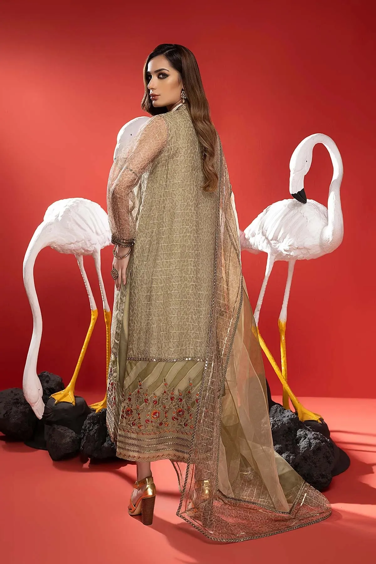 3-Pc Embroidered Long Shirt With Raw Silk Qlot Trouser and Organza Dupatta CMA22-84