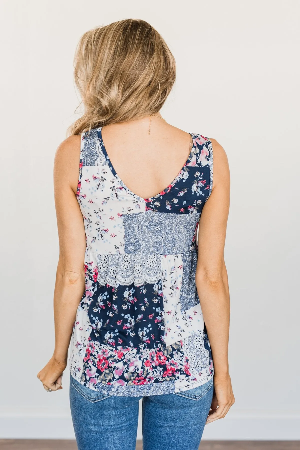 A Moment To Treasure Floral Tank Top- Navy & Ivory