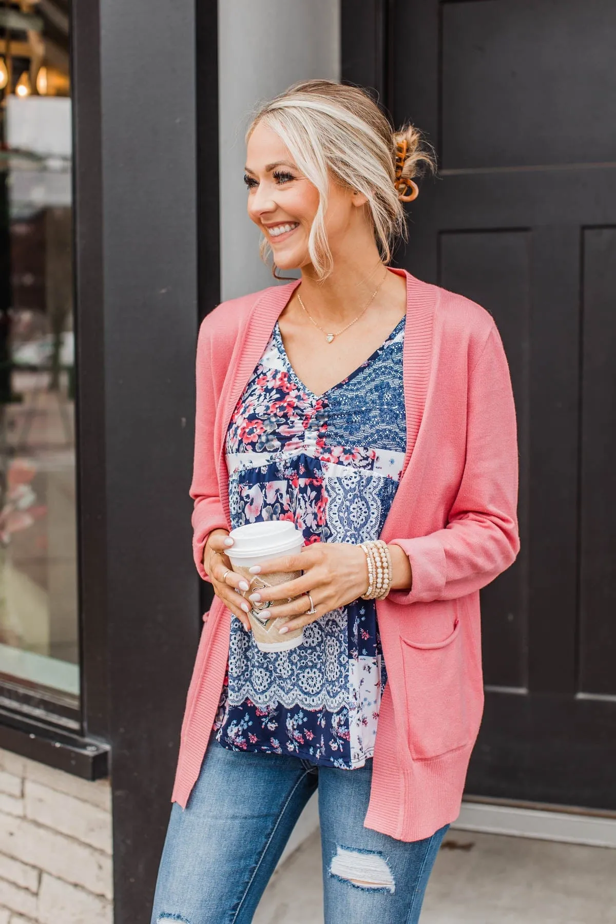 A Moment To Treasure Floral Tank Top- Navy & Ivory