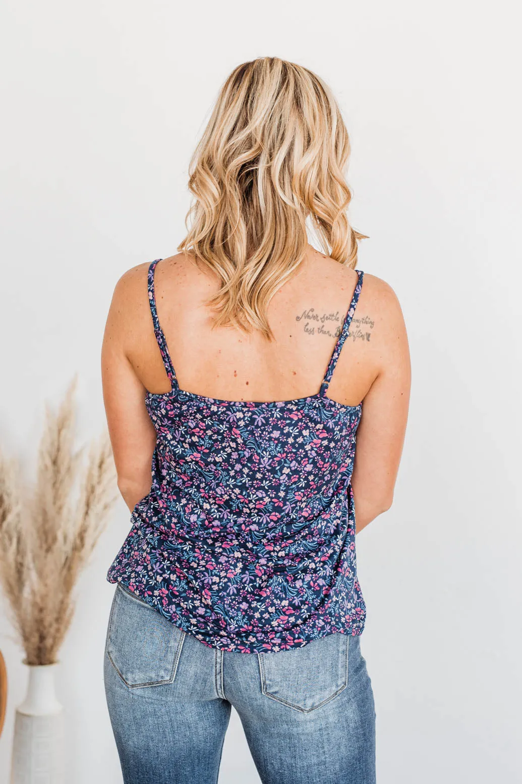 A Touch Of Beauty Floral Tank- Navy