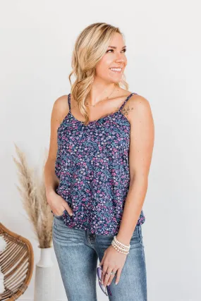 A Touch Of Beauty Floral Tank- Navy