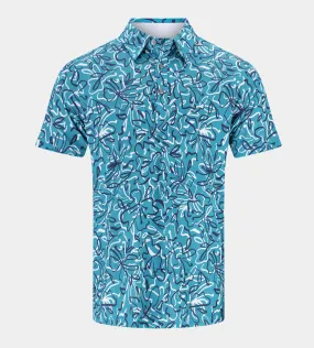 ABSTRACT FLORAL POLO - TEAL