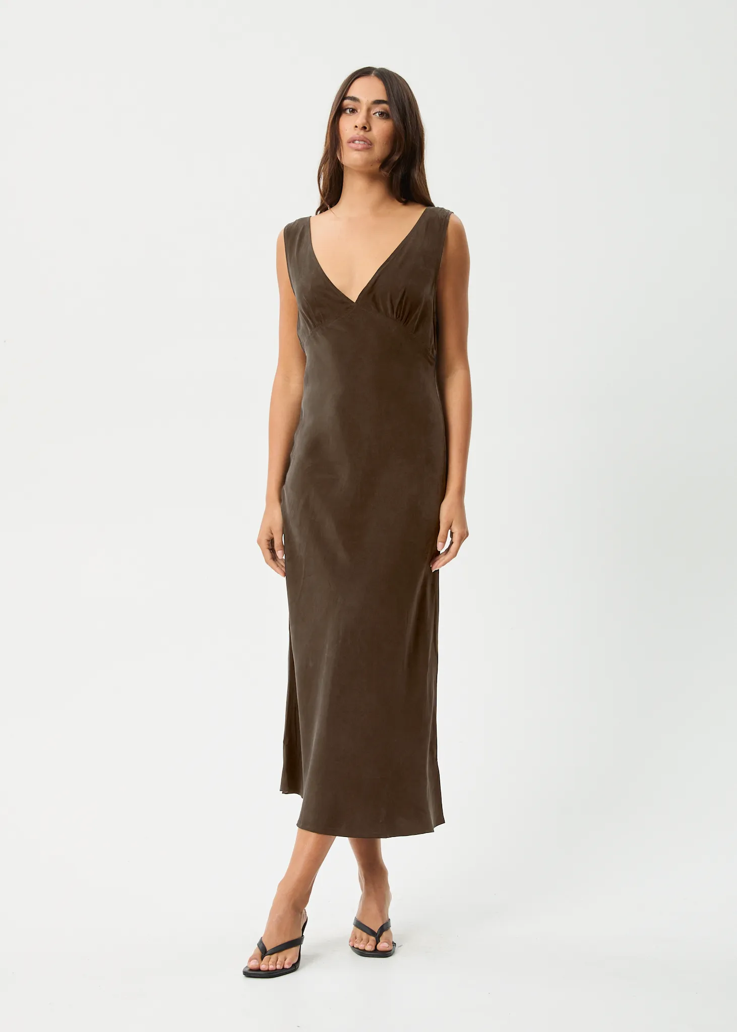 AFENDS Womens Gia - Cupro Maxi Dress - Coffee