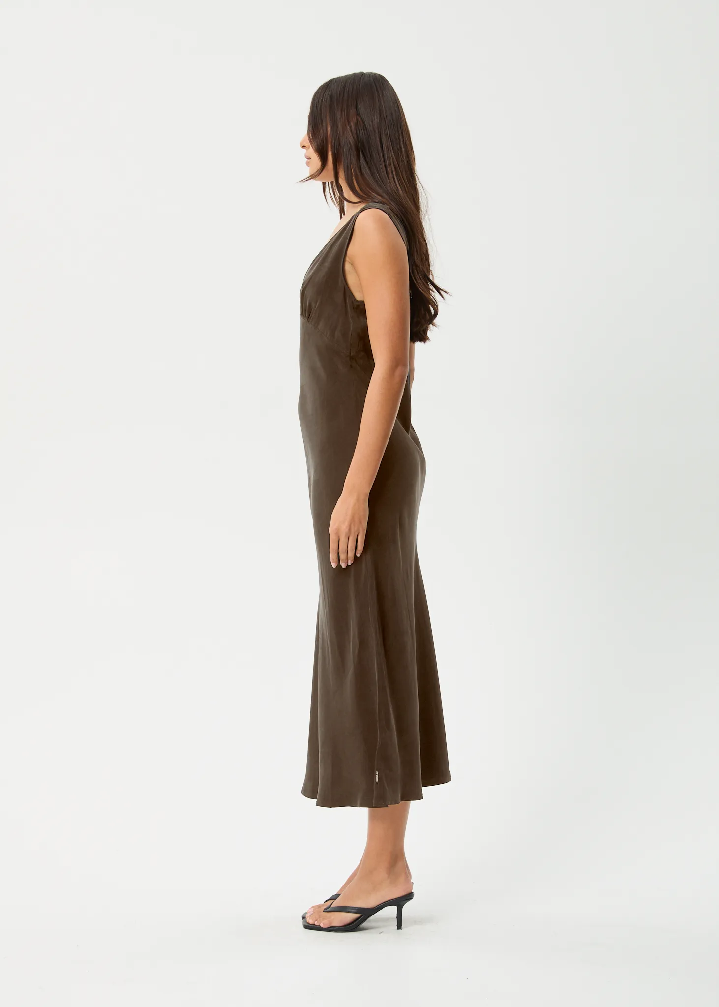 AFENDS Womens Gia - Cupro Maxi Dress - Coffee