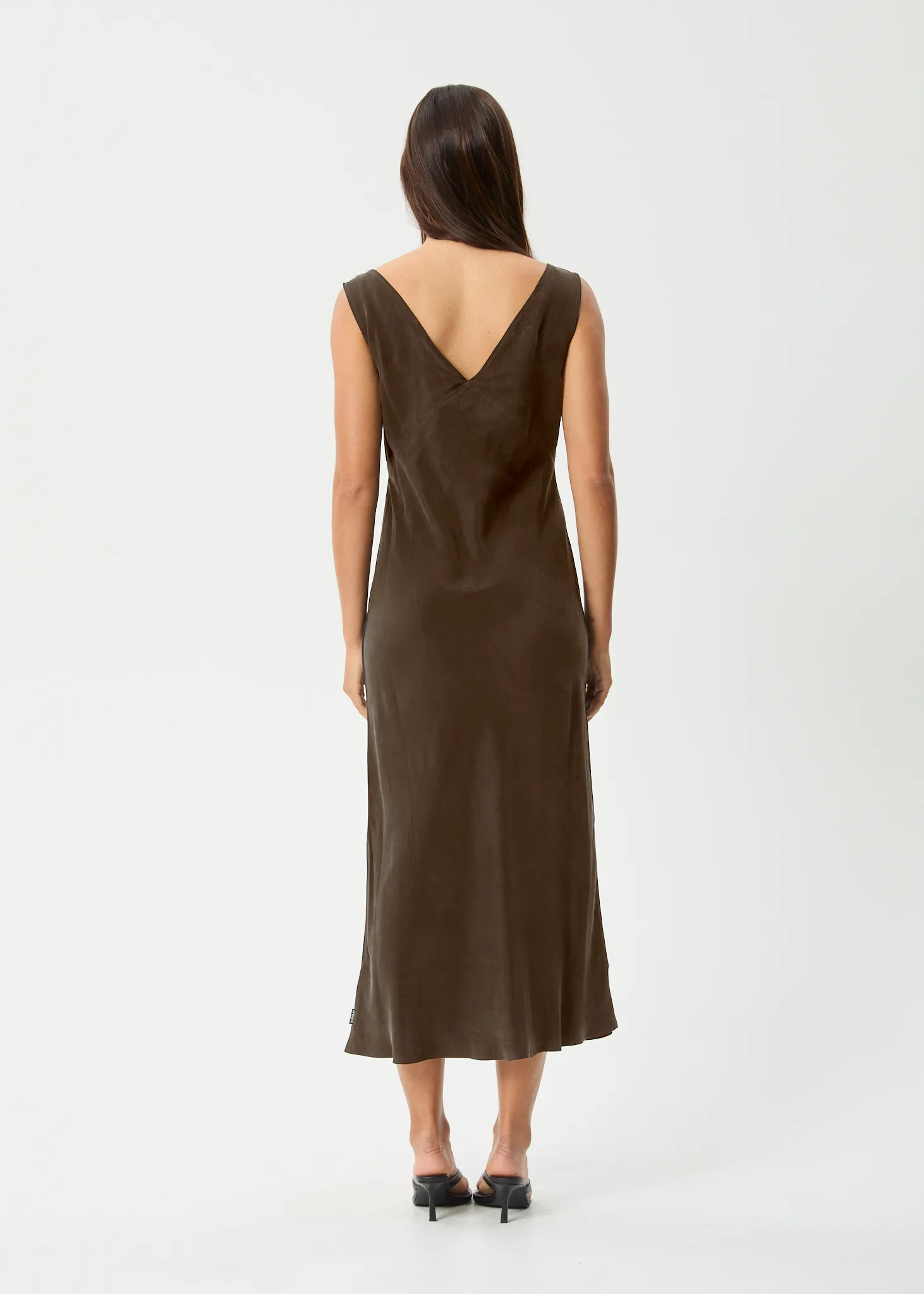 AFENDS Womens Gia - Cupro Maxi Dress - Coffee