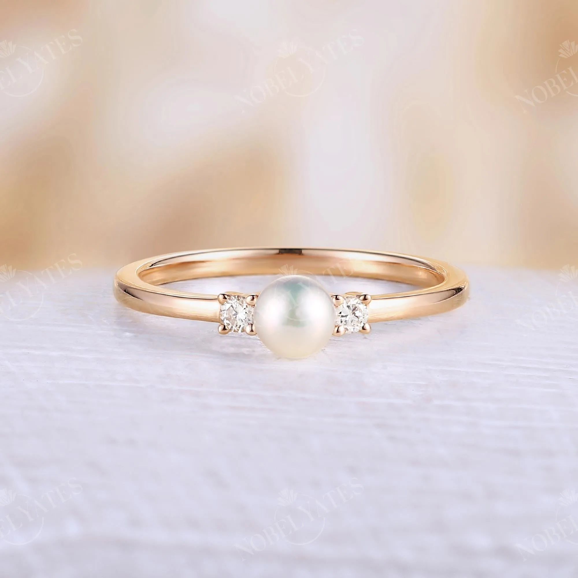 Akoya Pearl Vintage Yellow Gold Three Stone Engagement Ring