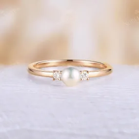 Akoya Pearl Vintage Yellow Gold Three Stone Engagement Ring