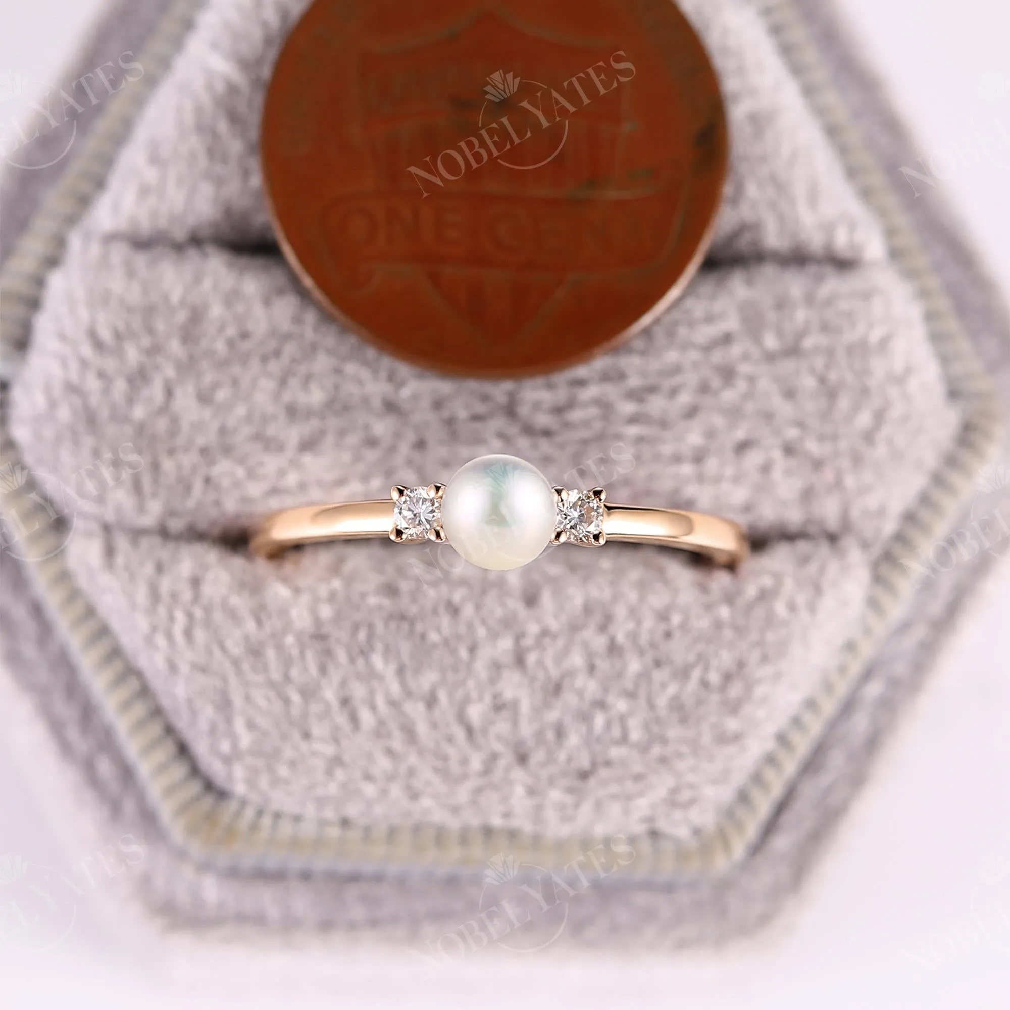 Akoya Pearl Vintage Yellow Gold Three Stone Engagement Ring