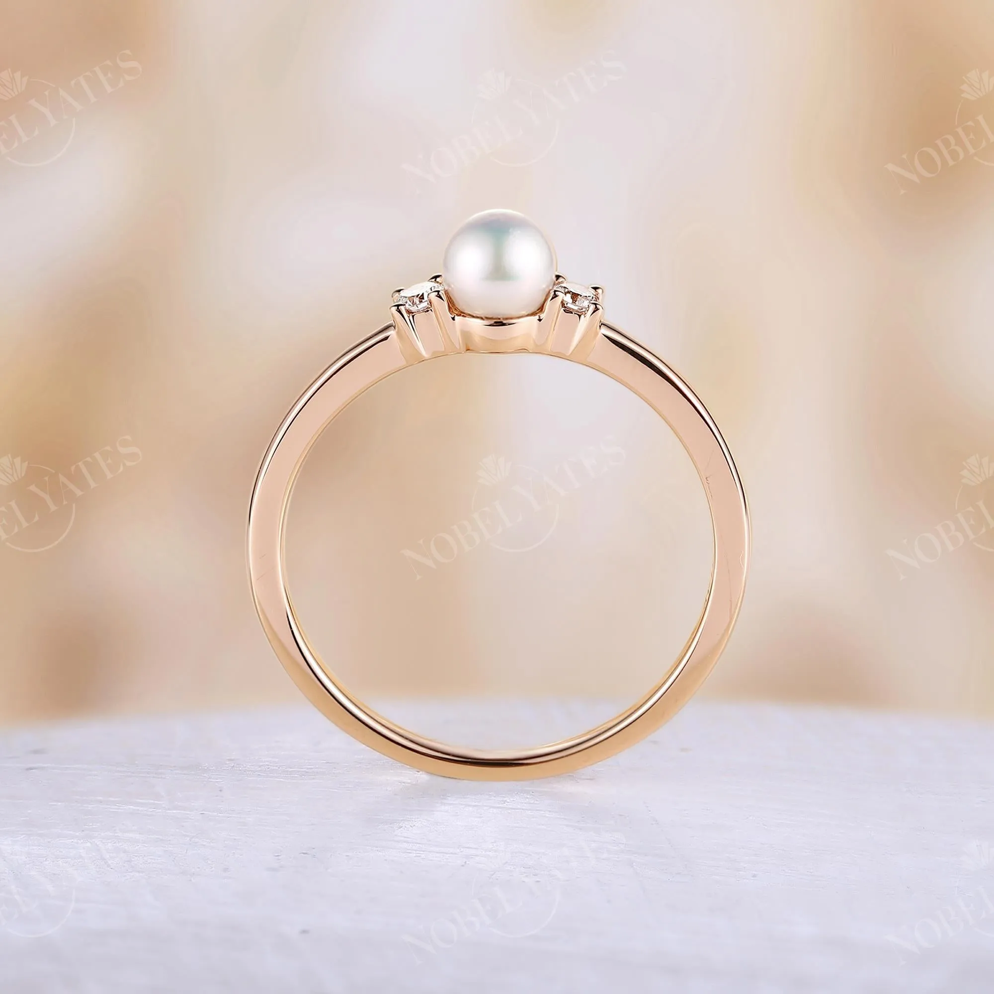 Akoya Pearl Vintage Yellow Gold Three Stone Engagement Ring