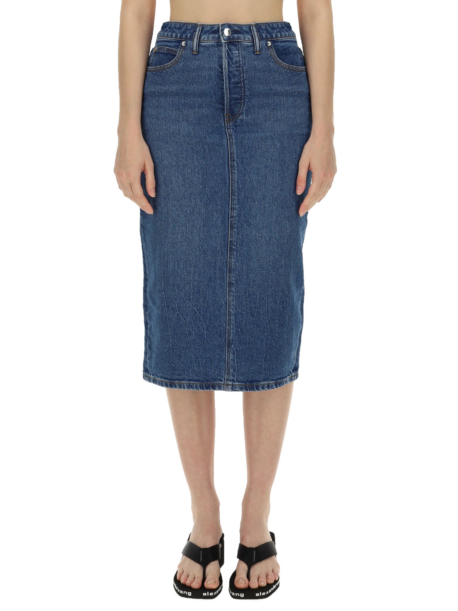 ALEXANDERWANG.T    COTTON DENIM MIDI SKIRT