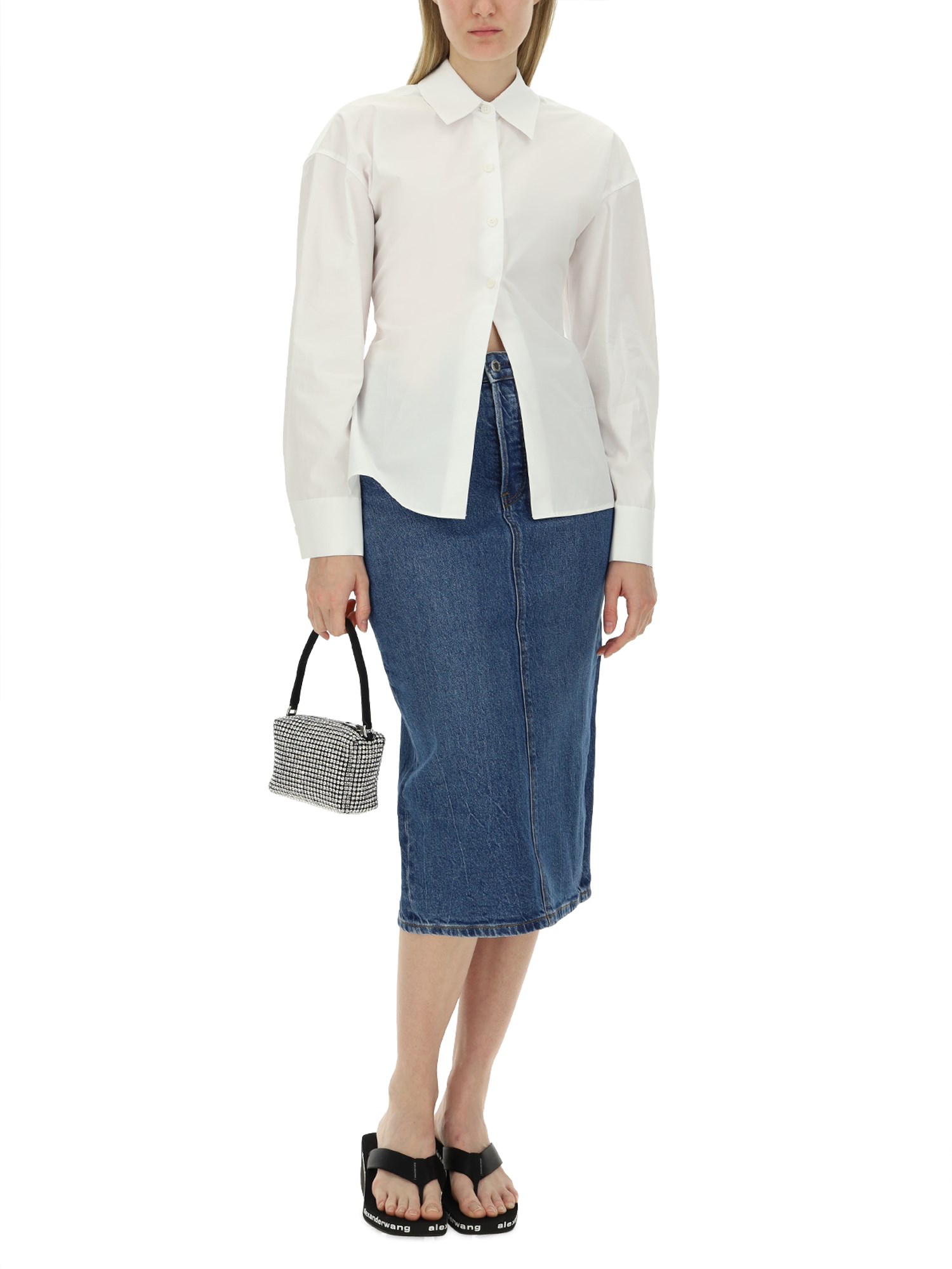 ALEXANDERWANG.T    COTTON DENIM MIDI SKIRT