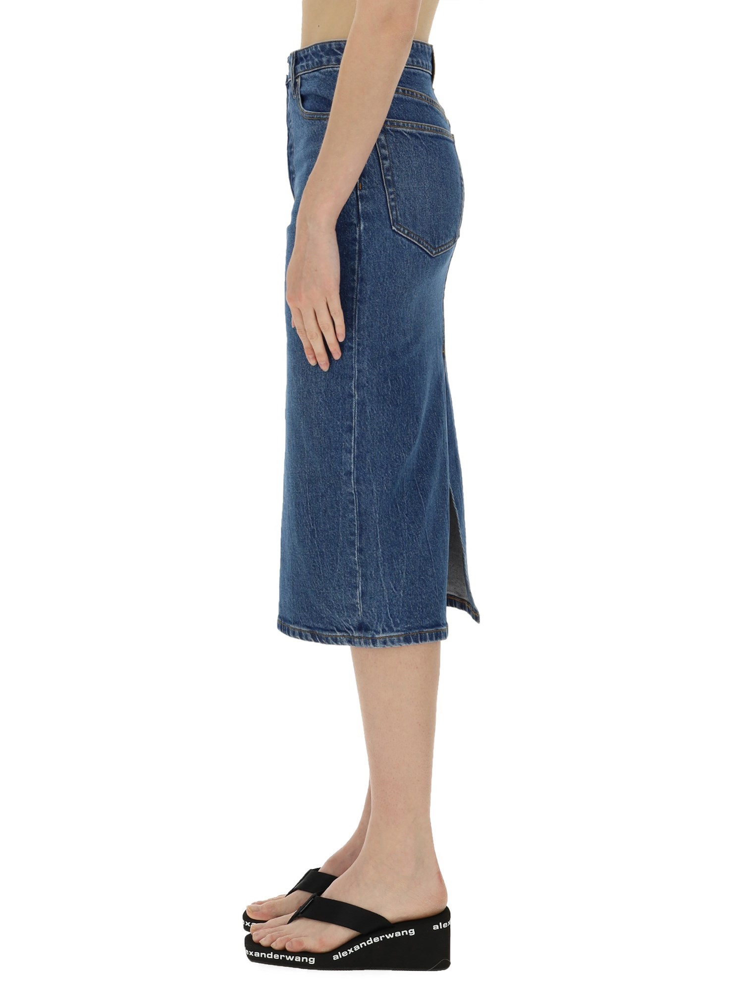 ALEXANDERWANG.T    COTTON DENIM MIDI SKIRT