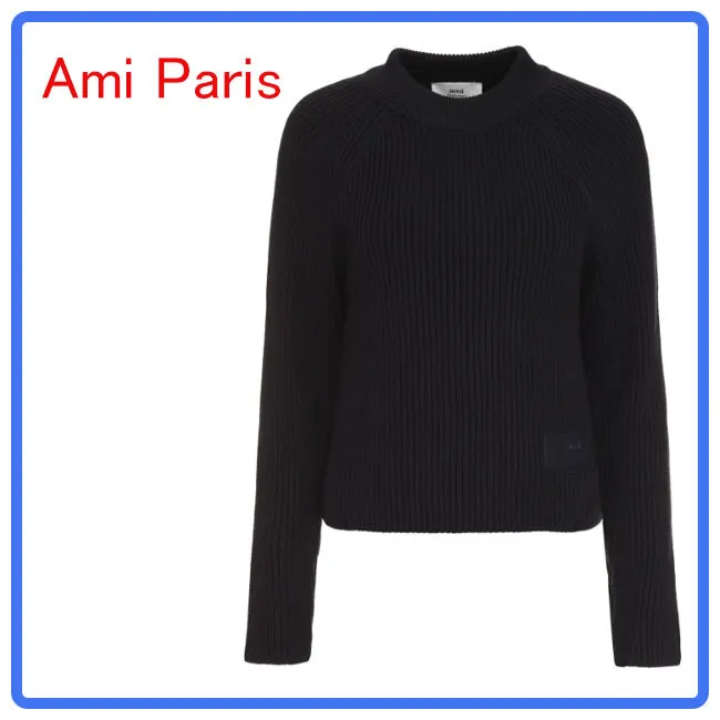 AMI PARIS  |Crew Neck Wool Rib Long Sleeves Plain Cotton Elegant Style