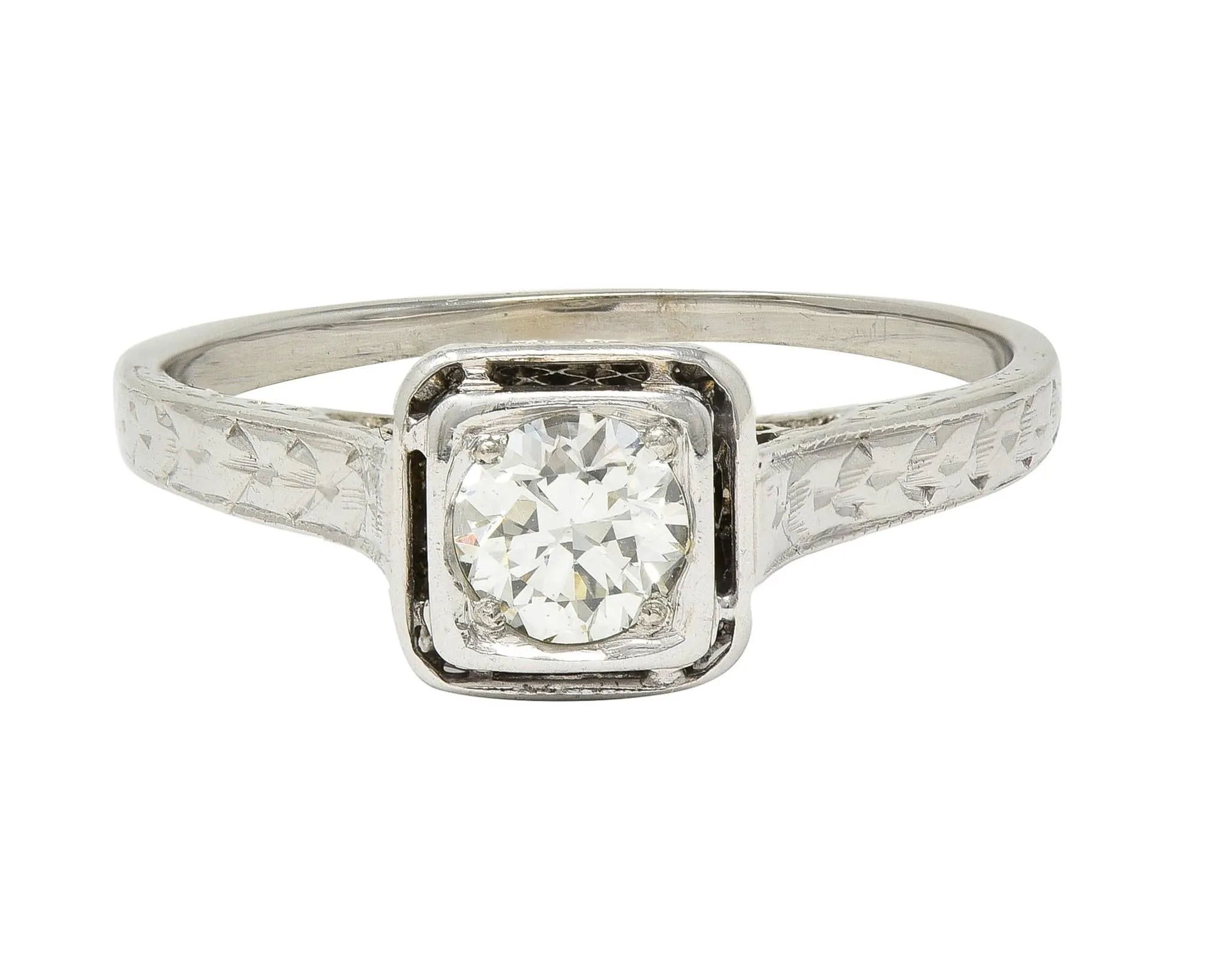 Art Deco 0.40 CTW Transitional Diamond 18 Karat White Gold Vintage Trellis Engagement Ring