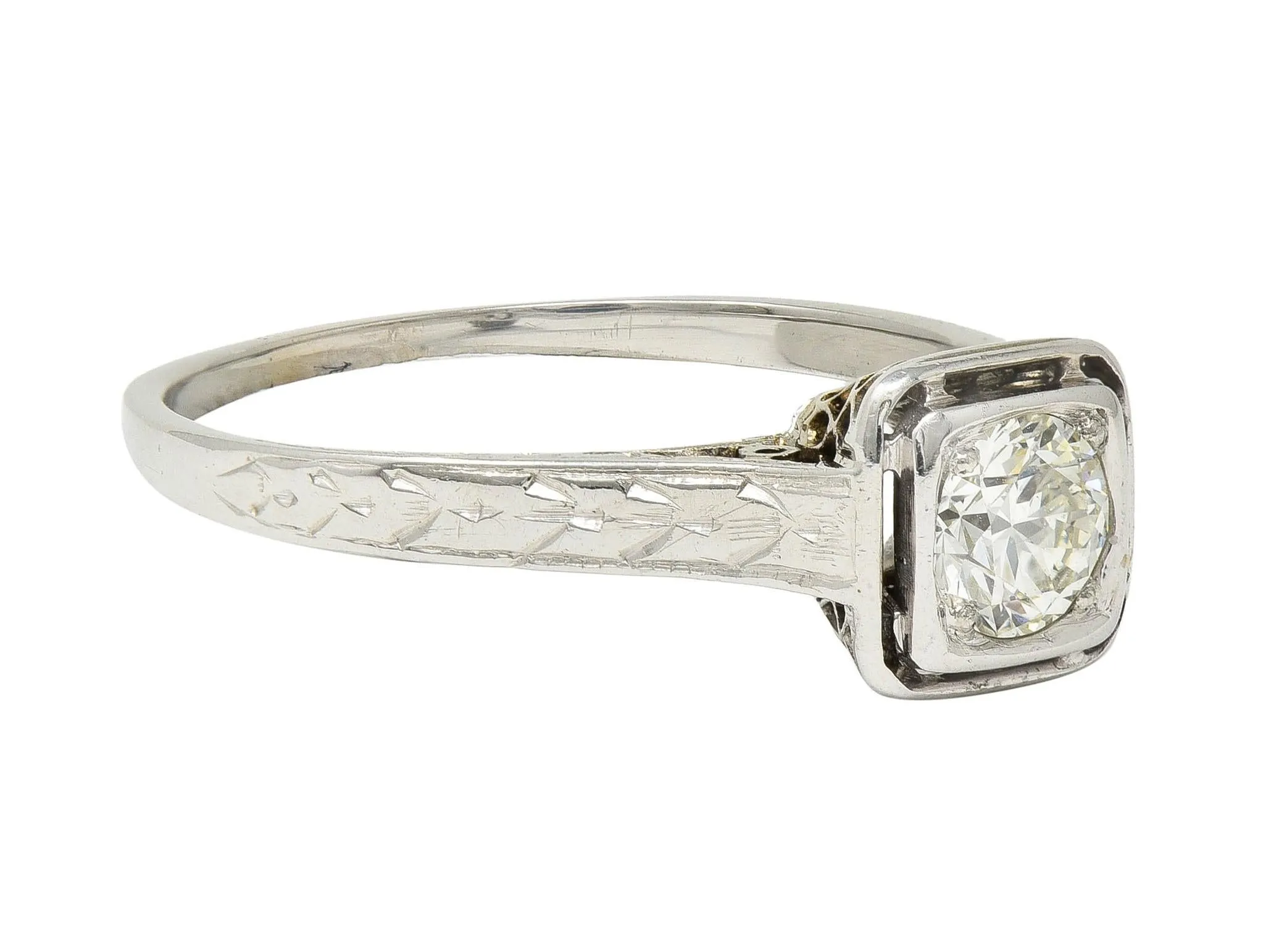 Art Deco 0.40 CTW Transitional Diamond 18 Karat White Gold Vintage Trellis Engagement Ring