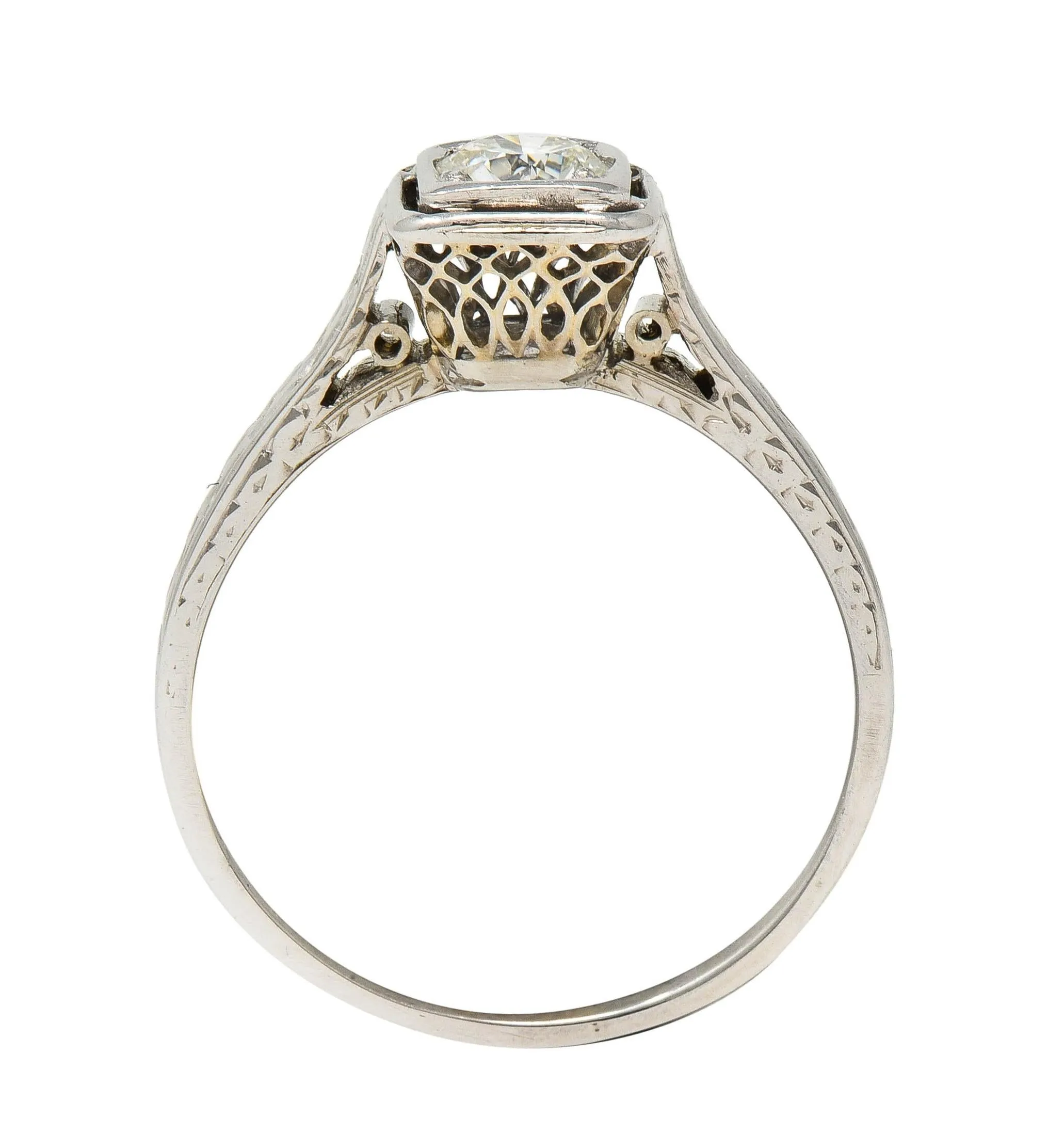 Art Deco 0.40 CTW Transitional Diamond 18 Karat White Gold Vintage Trellis Engagement Ring