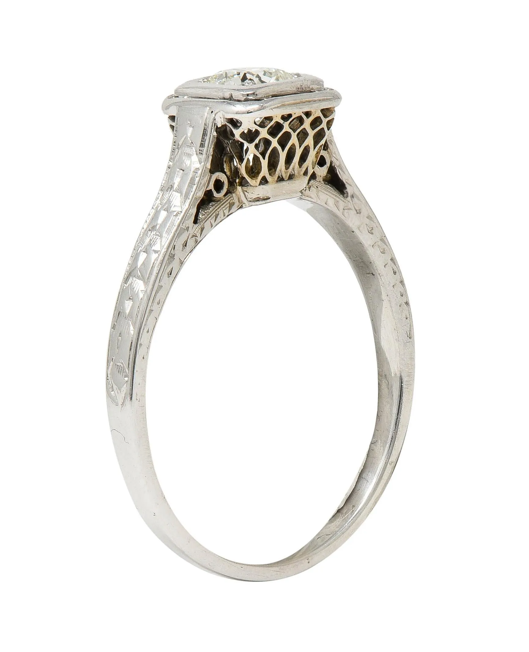 Art Deco 0.40 CTW Transitional Diamond 18 Karat White Gold Vintage Trellis Engagement Ring