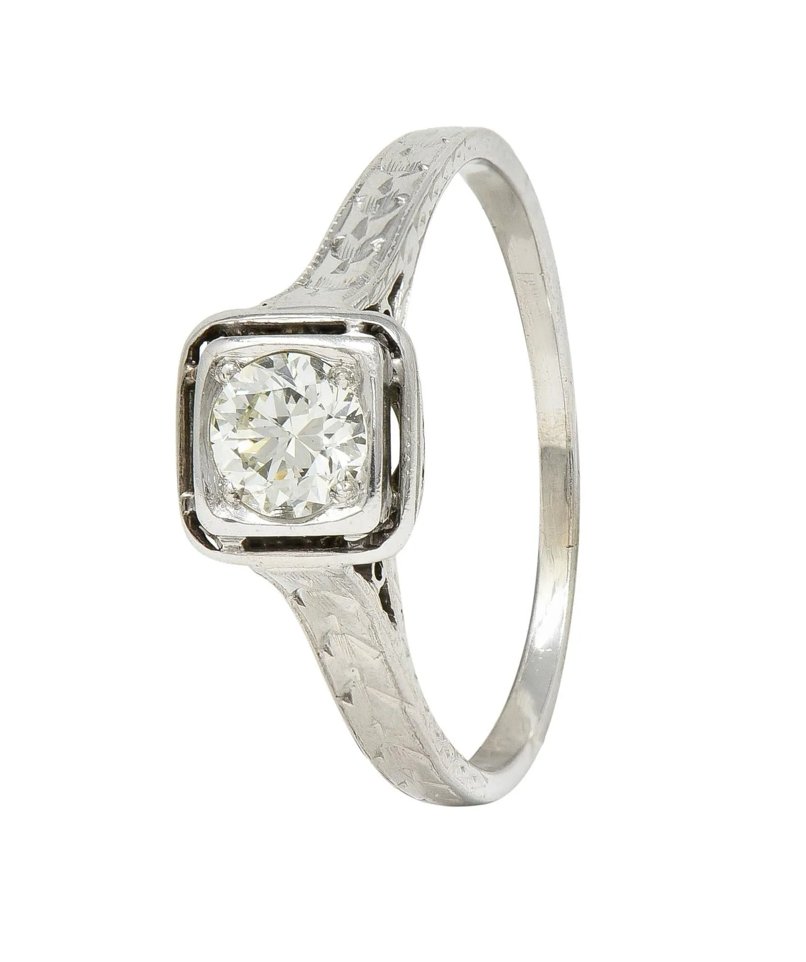 Art Deco 0.40 CTW Transitional Diamond 18 Karat White Gold Vintage Trellis Engagement Ring