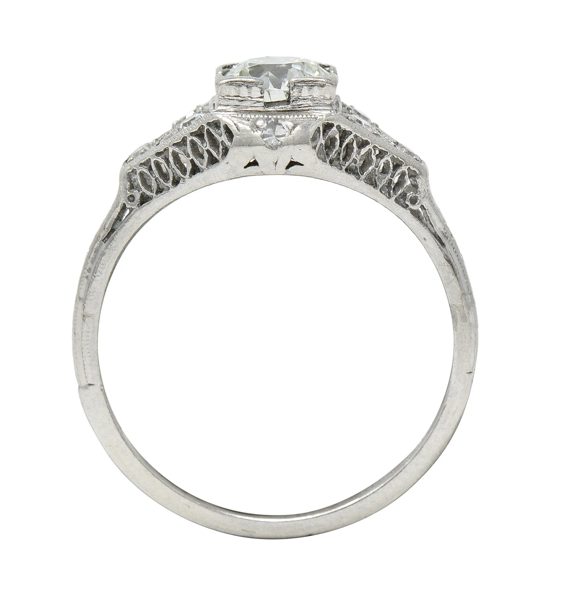 Art Deco 0.66 CTW Old European Cut Diamond Platinum Square Form Lattice Vintage Engagement Ring