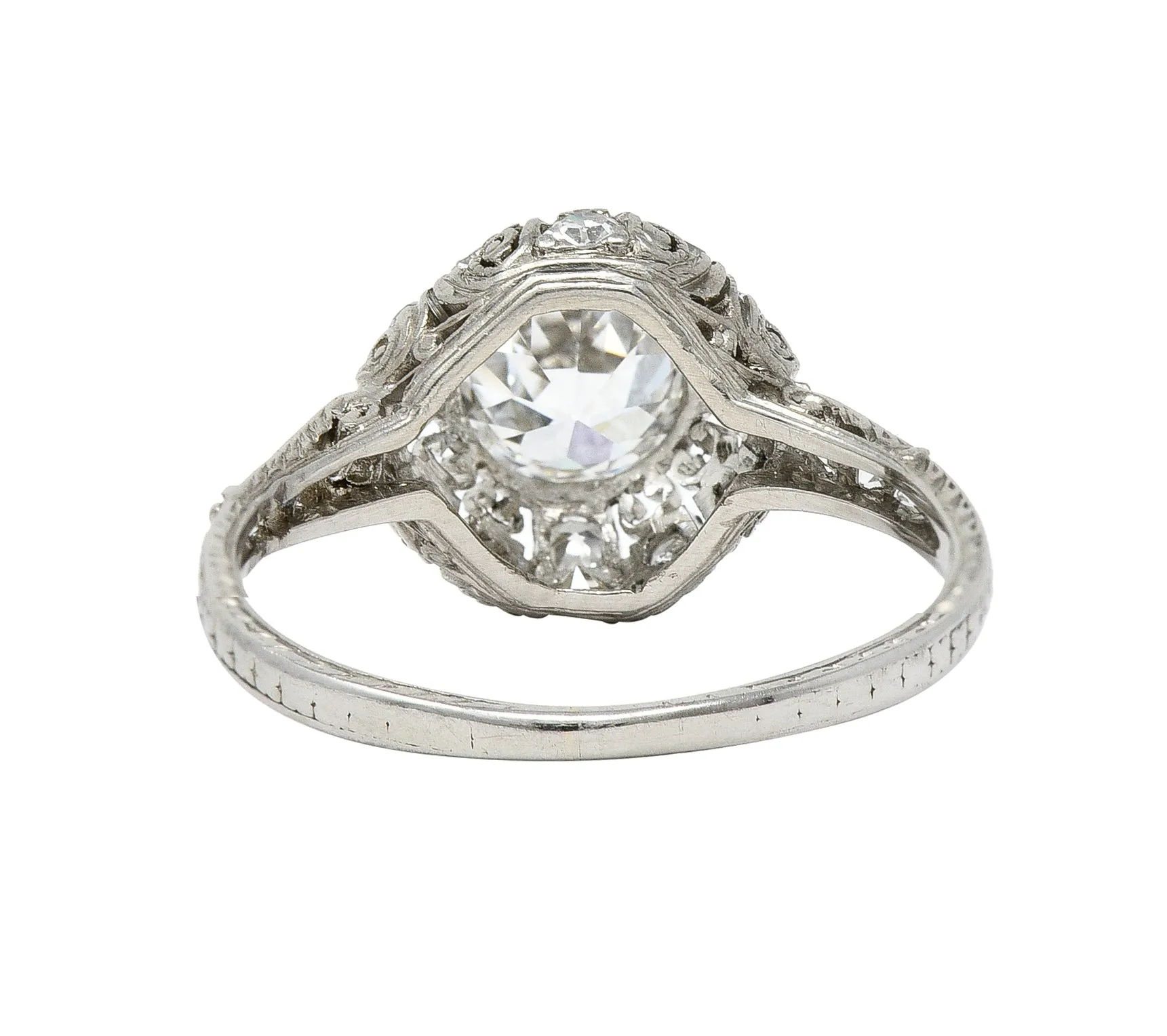 Art Deco 1.27 CTW Old Mine Cut Diamond Platinum Domed Whiplash Vintage Engagement Ring