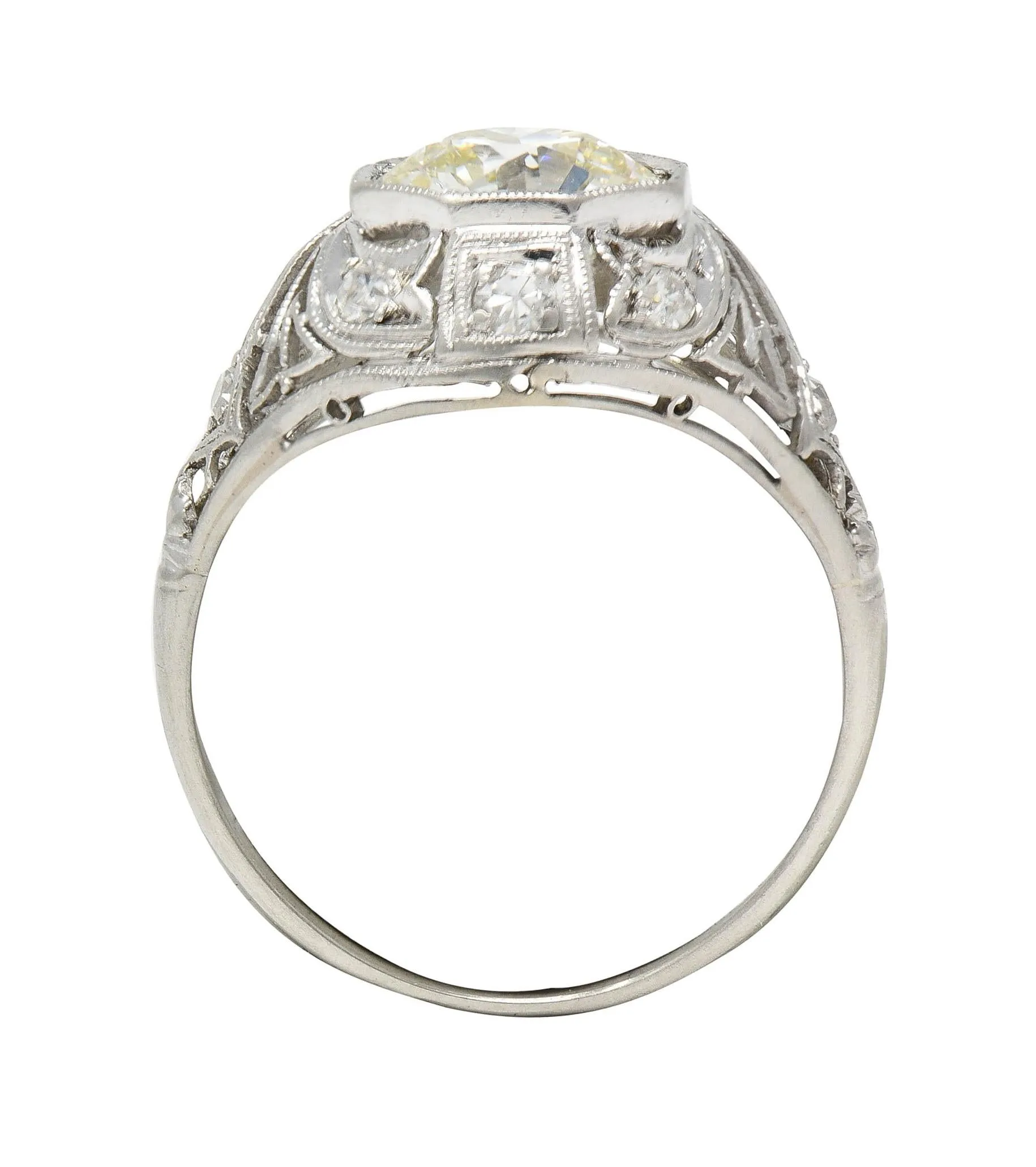 Art Deco 1.50 CTW Old European Diamond Platinum Greek Key Ivy Vintage Engagement Ring