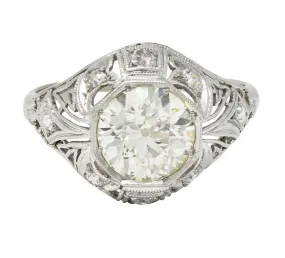 Art Deco 1.50 CTW Old European Diamond Platinum Greek Key Ivy Vintage Engagement Ring