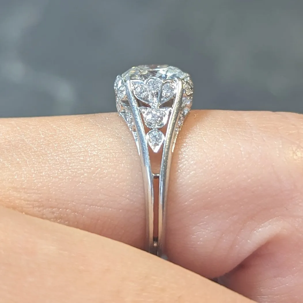 Art Deco 2.05 CTW Old European Cut Diamond Platinum Foliate Vintage Engagement Ring