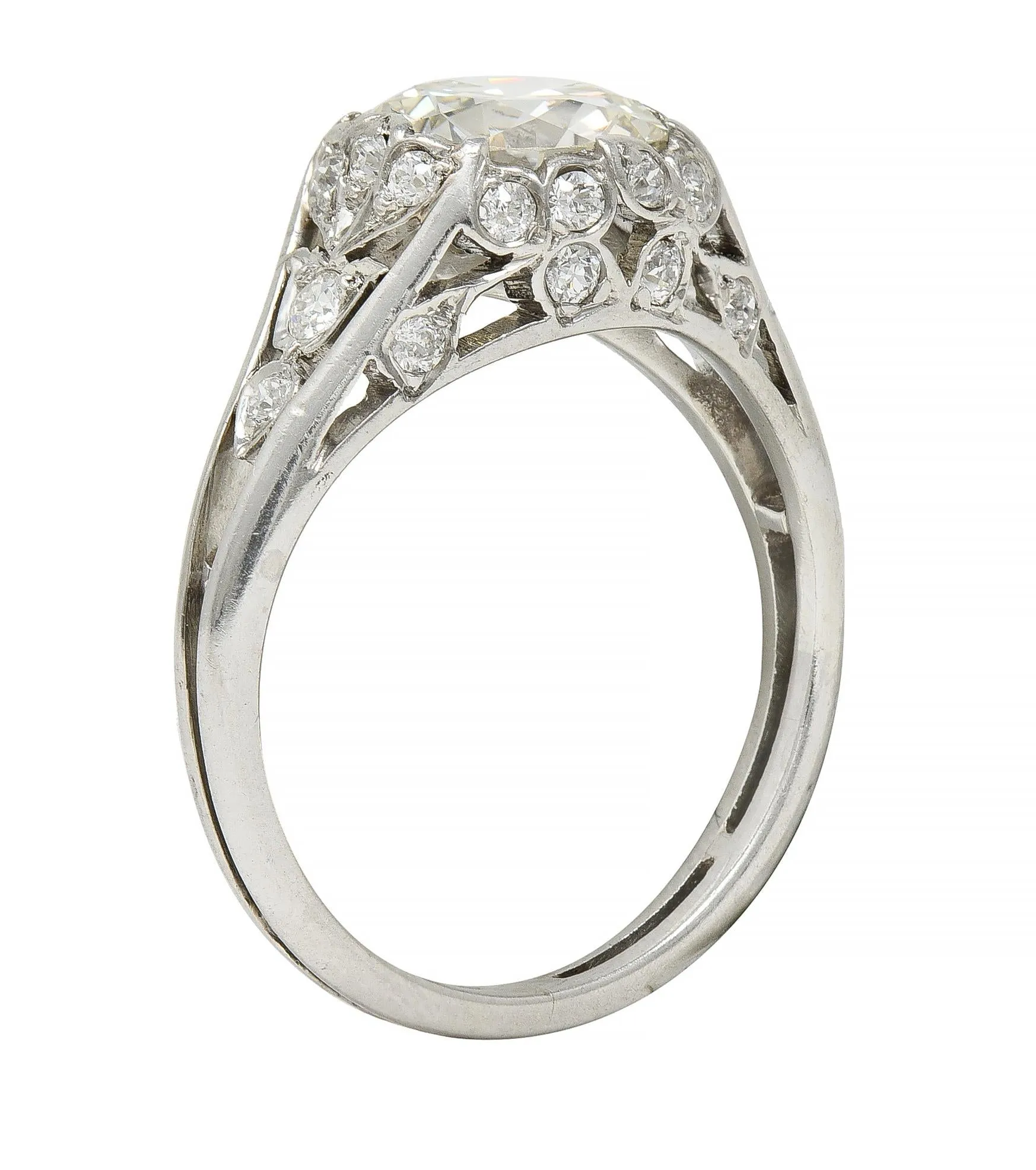 Art Deco 2.05 CTW Old European Cut Diamond Platinum Foliate Vintage Engagement Ring