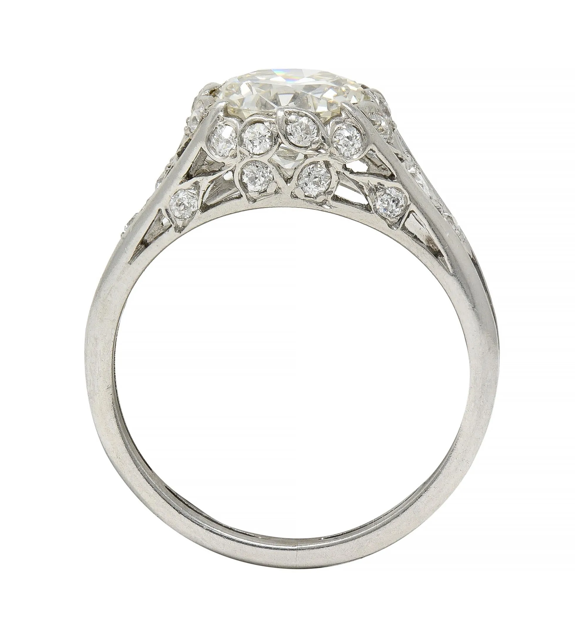 Art Deco 2.05 CTW Old European Cut Diamond Platinum Foliate Vintage Engagement Ring