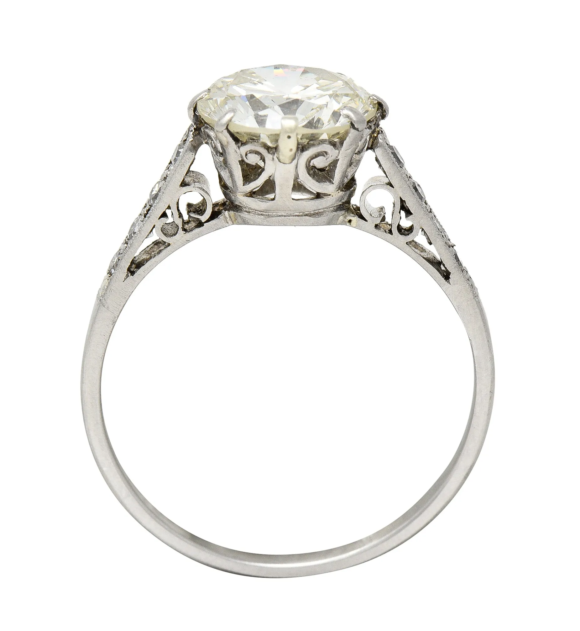 Art Deco 2.05 CTW Old European Cut Diamond Platinum Scrolling Crown Vintage Engagement Ring