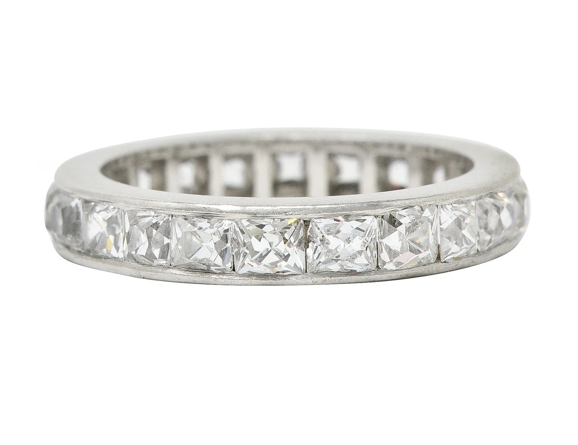 Art Deco 3.52 CTW French Cut Diamond Platinum Band Vintage Wedding Ring