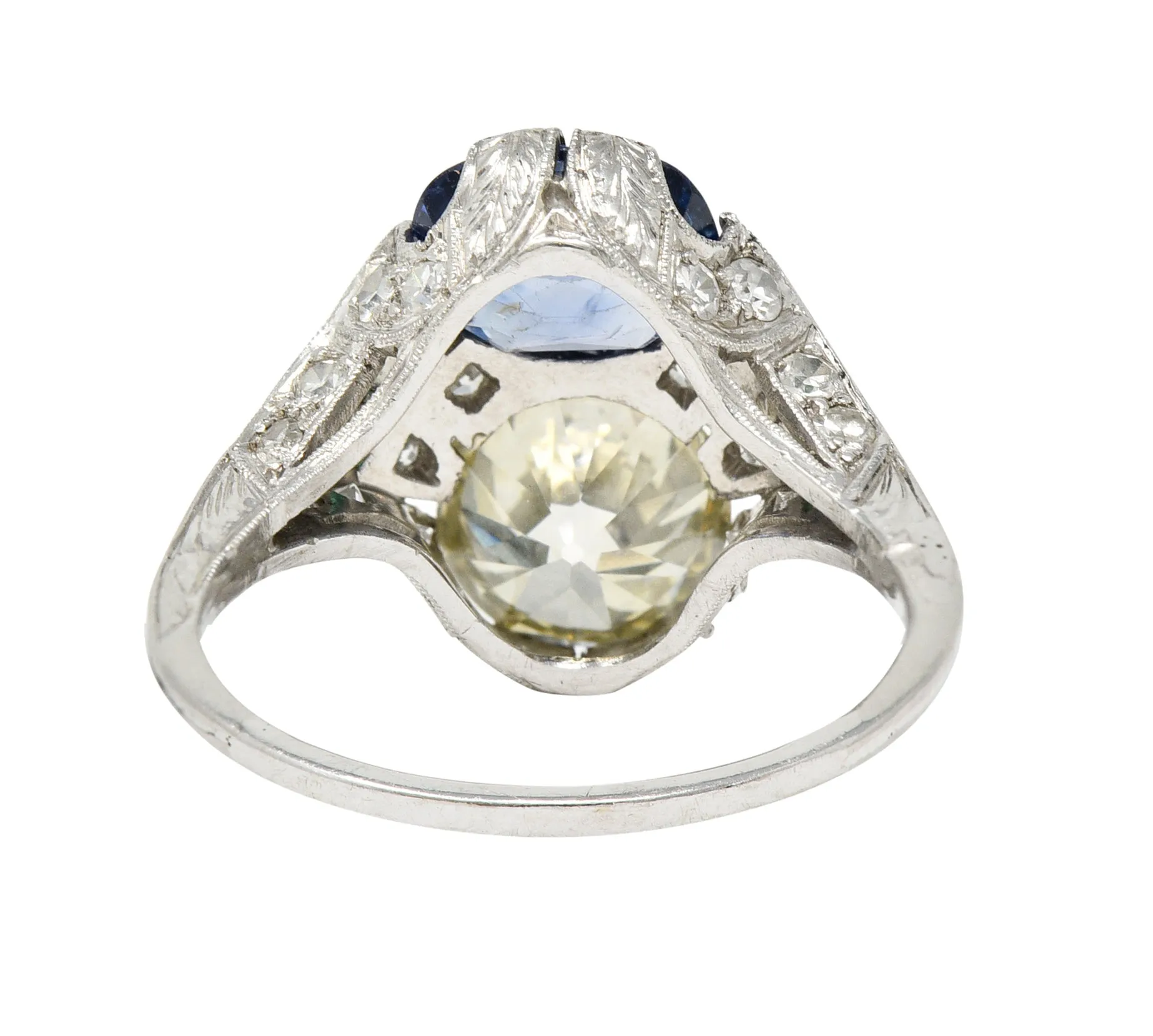 Art Deco 3.87 CTW Old European Cut Diamond Sapphire Emerald Platinum Toi-Et-Moi Vintage Alternative Dinner Ring GIA