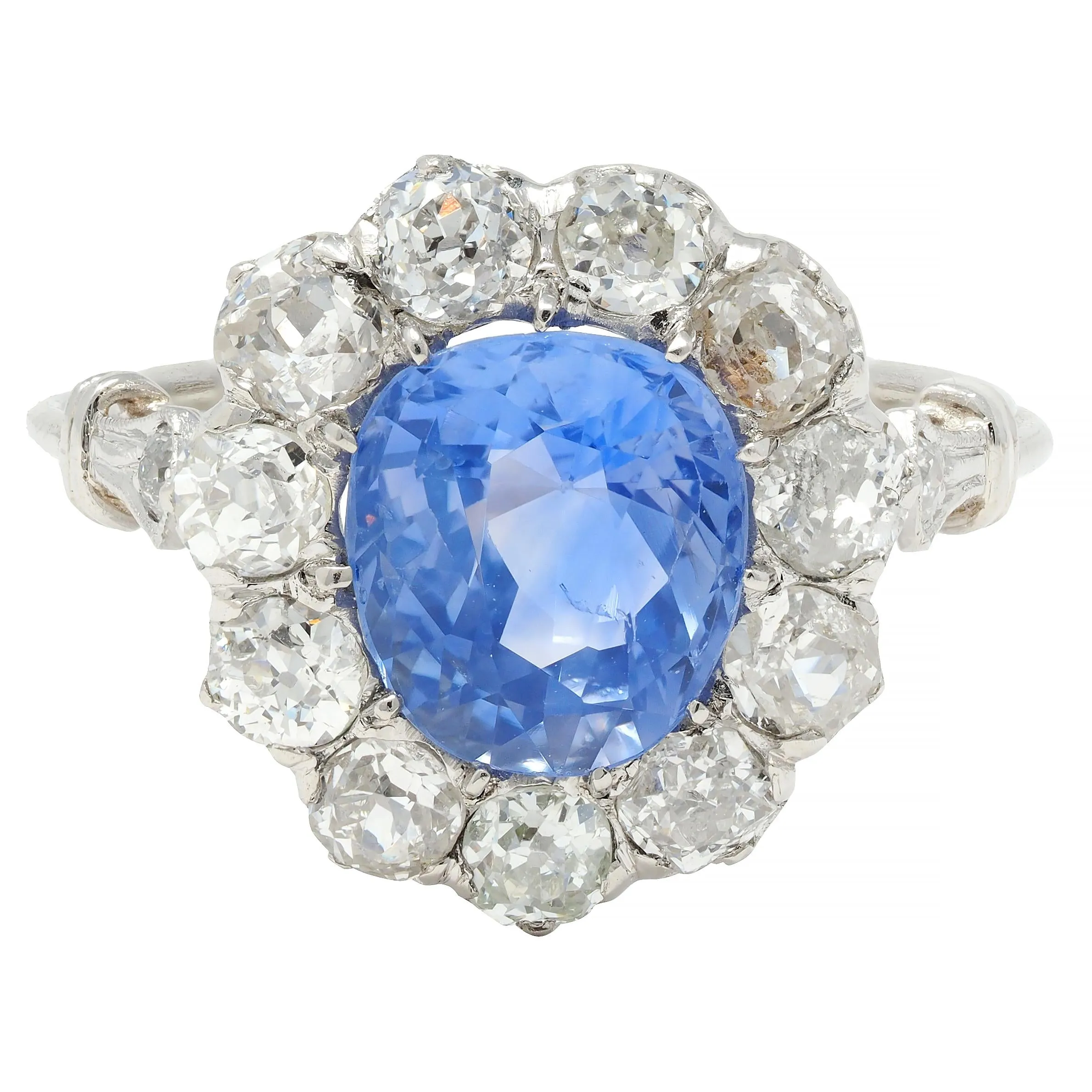 Art Deco 4.14 CTW No Heat Ceylon Sapphire Diamond Platinum Vintage Pear Halo Ring GIA