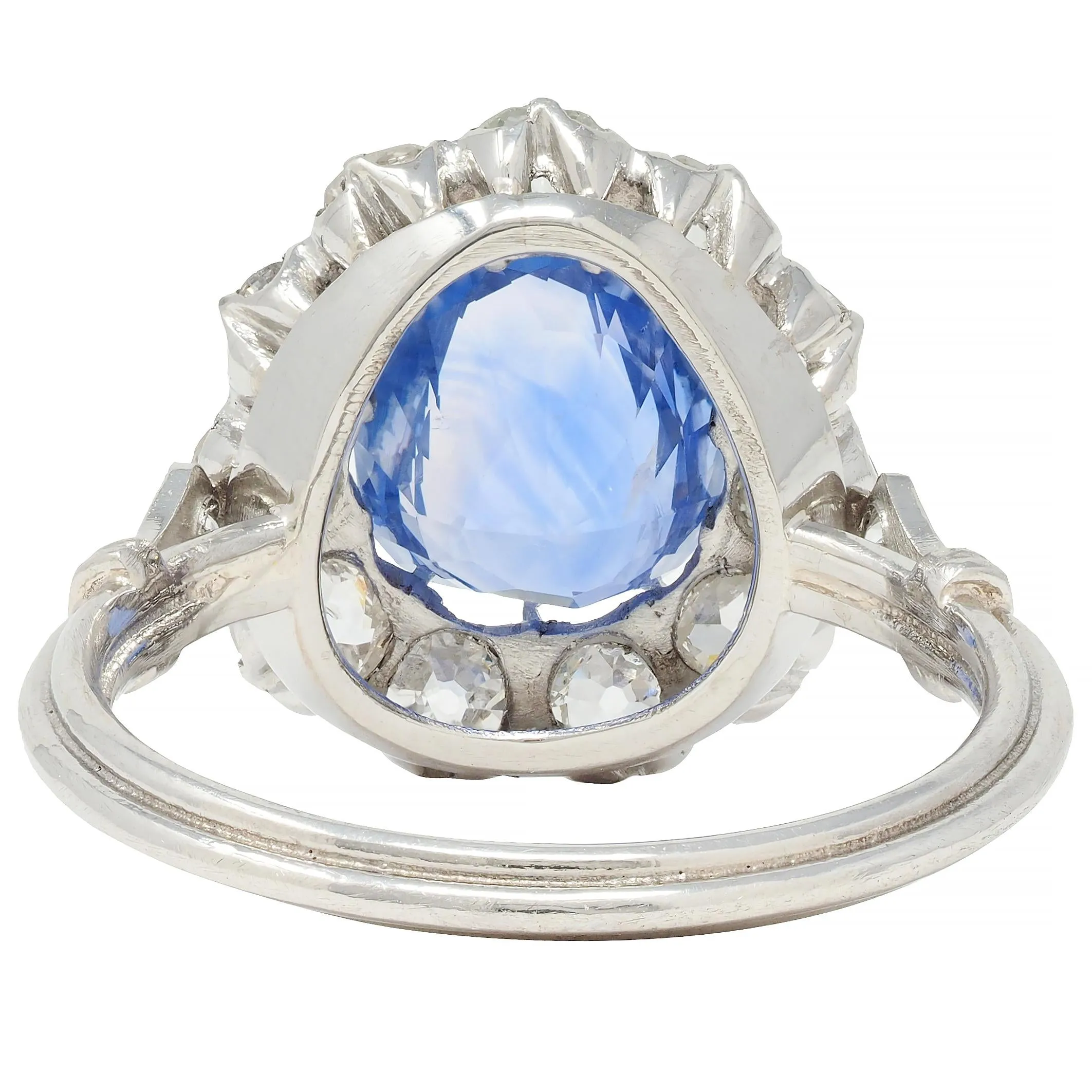 Art Deco 4.14 CTW No Heat Ceylon Sapphire Diamond Platinum Vintage Pear Halo Ring GIA