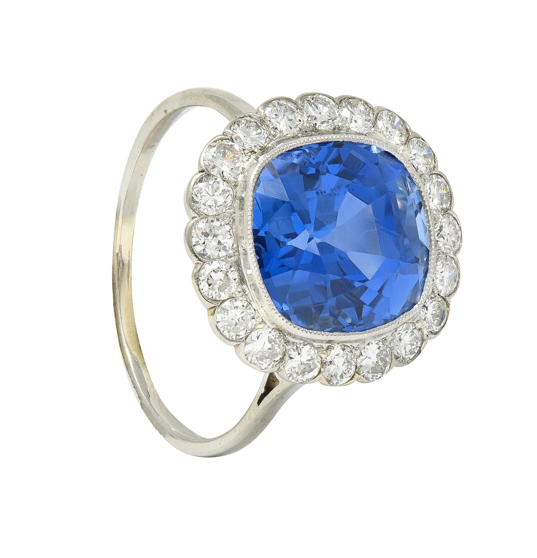 Art Deco 9.87 CTW No Heat Ceylon Sapphire Diamond Platinum Vintage Halo Ring AGL