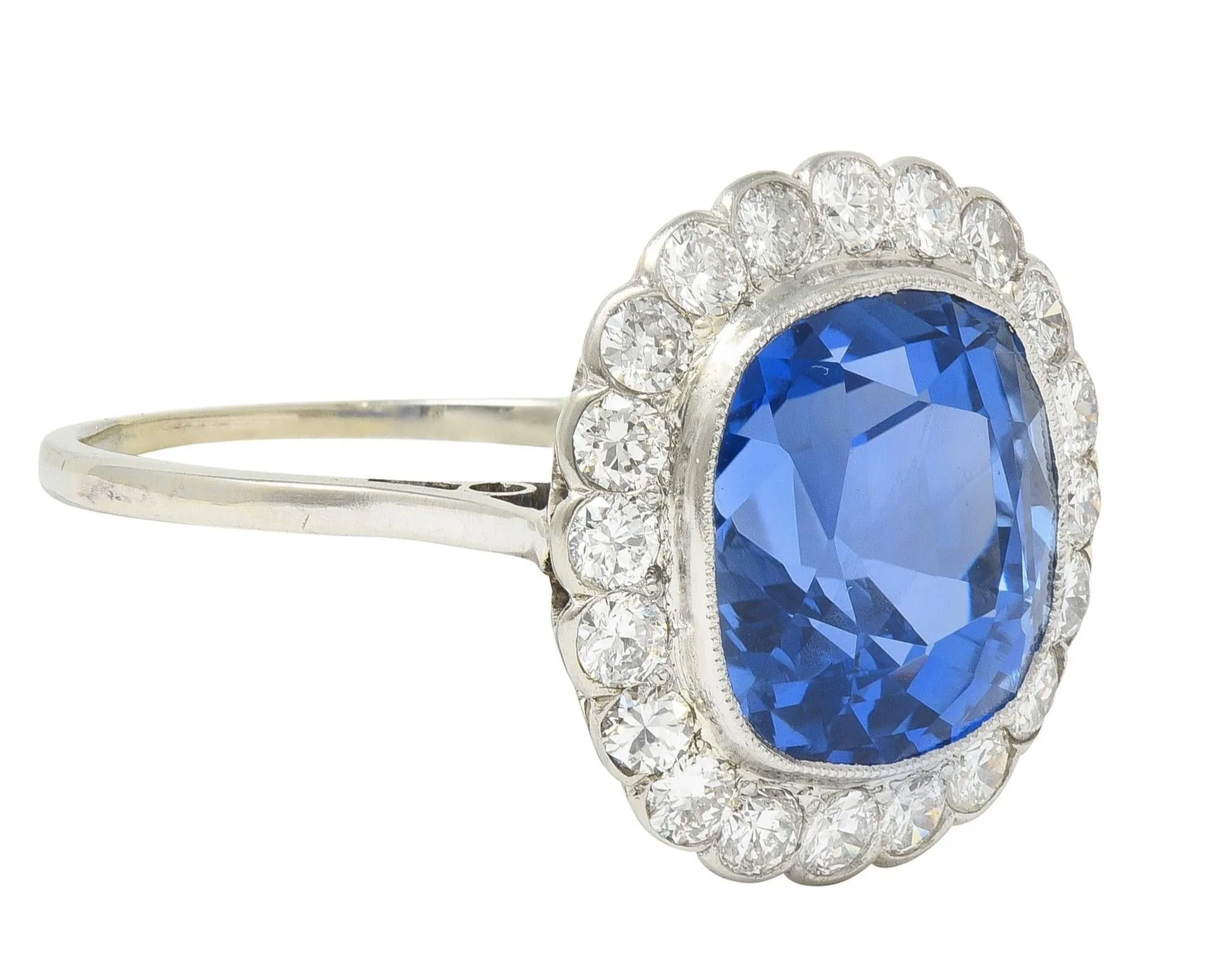 Art Deco 9.87 CTW No Heat Ceylon Sapphire Diamond Platinum Vintage Halo Ring AGL