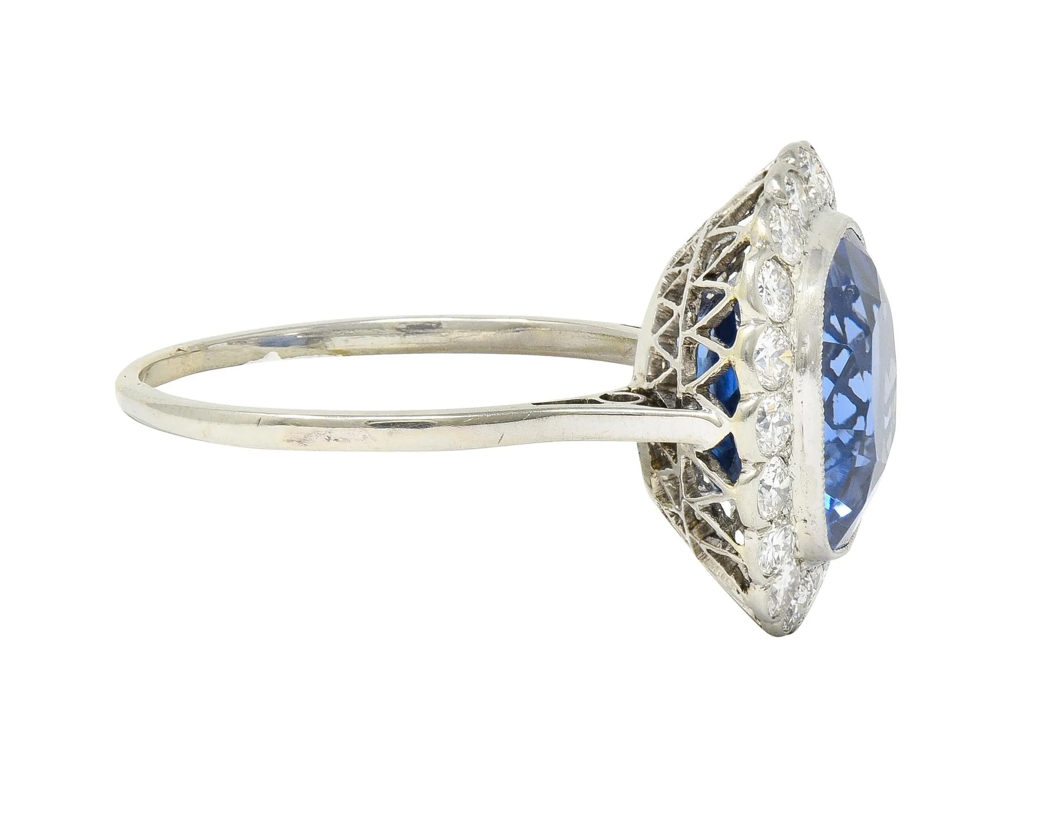 Art Deco 9.87 CTW No Heat Ceylon Sapphire Diamond Platinum Vintage Halo Ring AGL