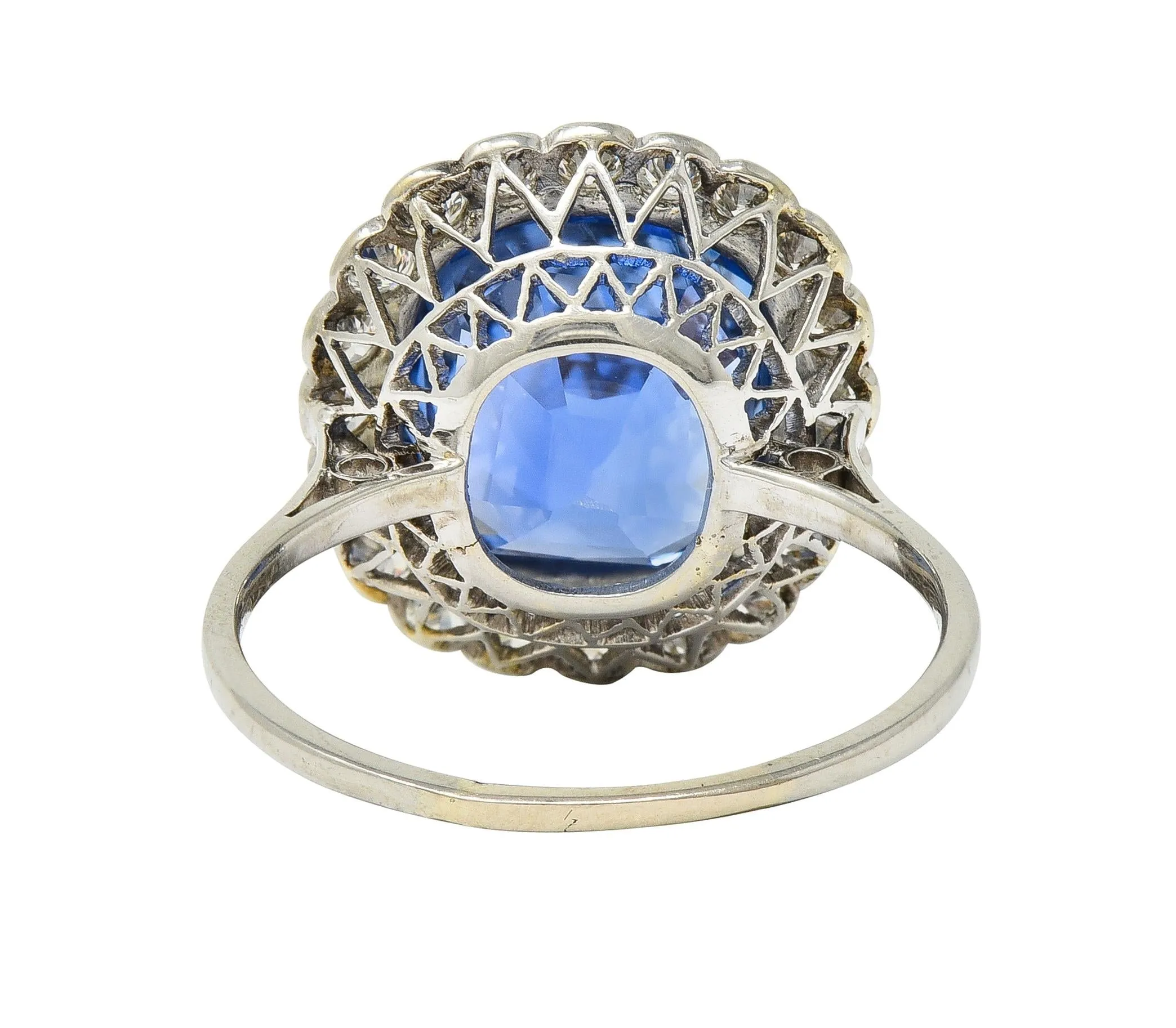 Art Deco 9.87 CTW No Heat Ceylon Sapphire Diamond Platinum Vintage Halo Ring AGL