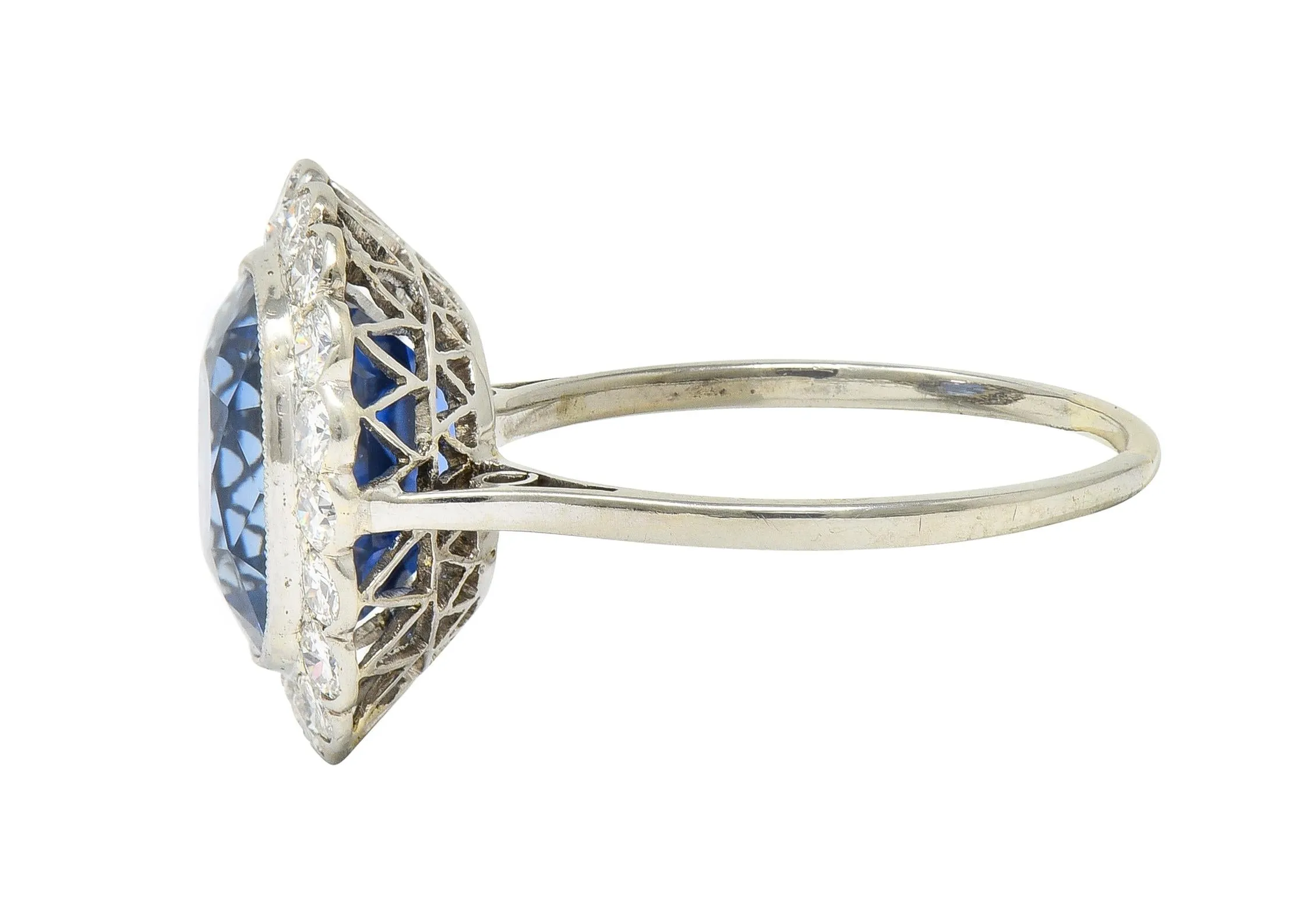 Art Deco 9.87 CTW No Heat Ceylon Sapphire Diamond Platinum Vintage Halo Ring AGL