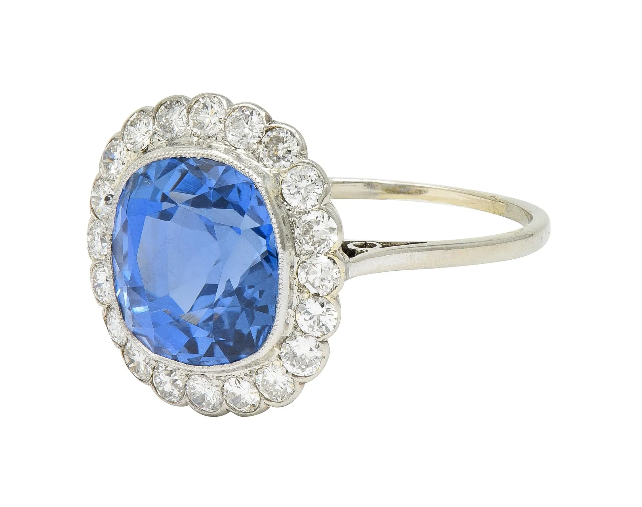 Art Deco 9.87 CTW No Heat Ceylon Sapphire Diamond Platinum Vintage Halo Ring AGL