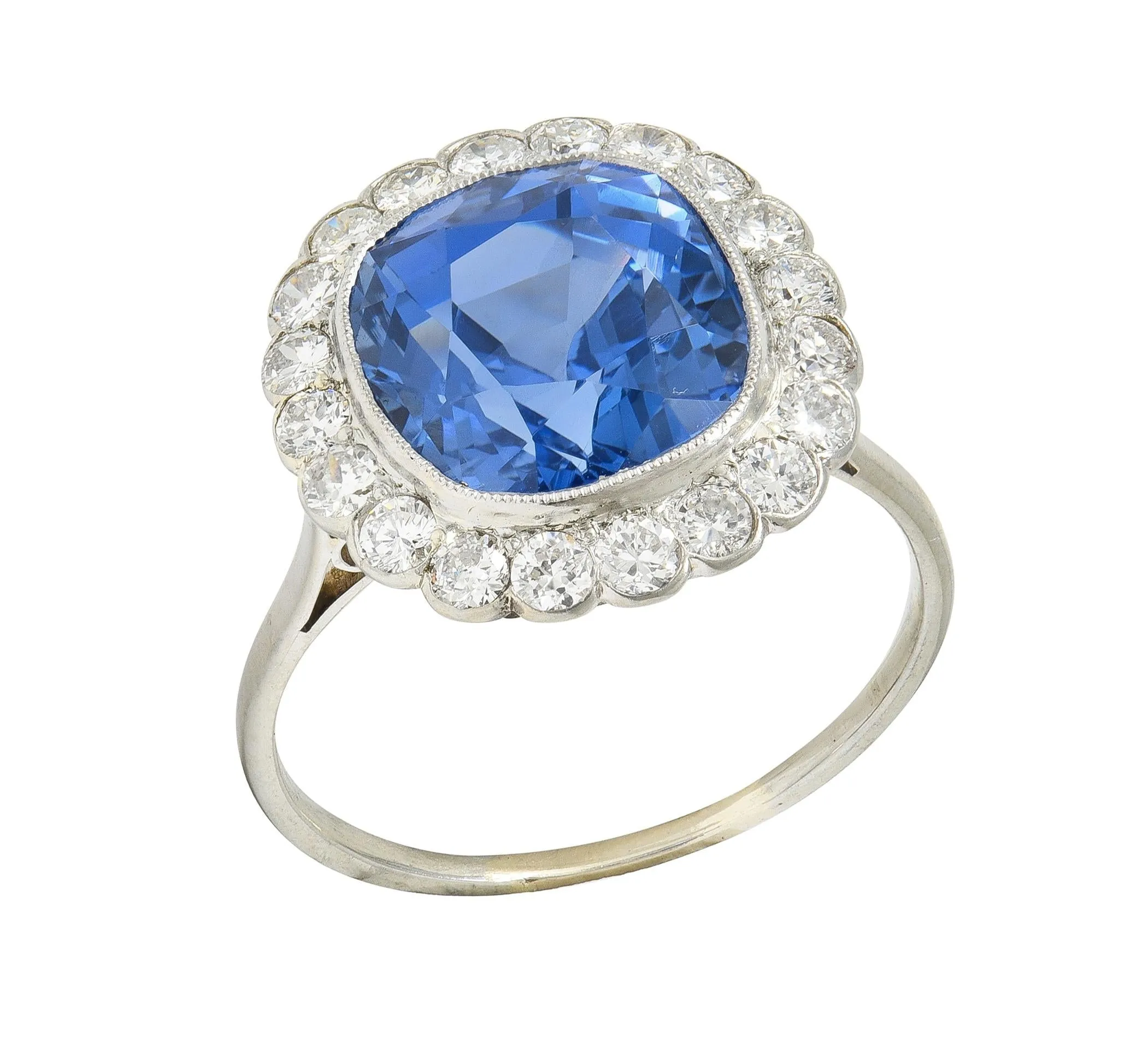 Art Deco 9.87 CTW No Heat Ceylon Sapphire Diamond Platinum Vintage Halo Ring AGL