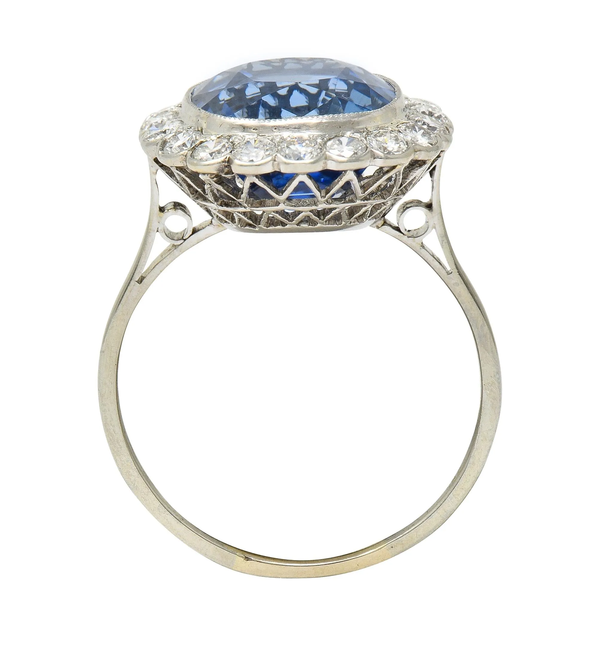 Art Deco 9.87 CTW No Heat Ceylon Sapphire Diamond Platinum Vintage Halo Ring AGL