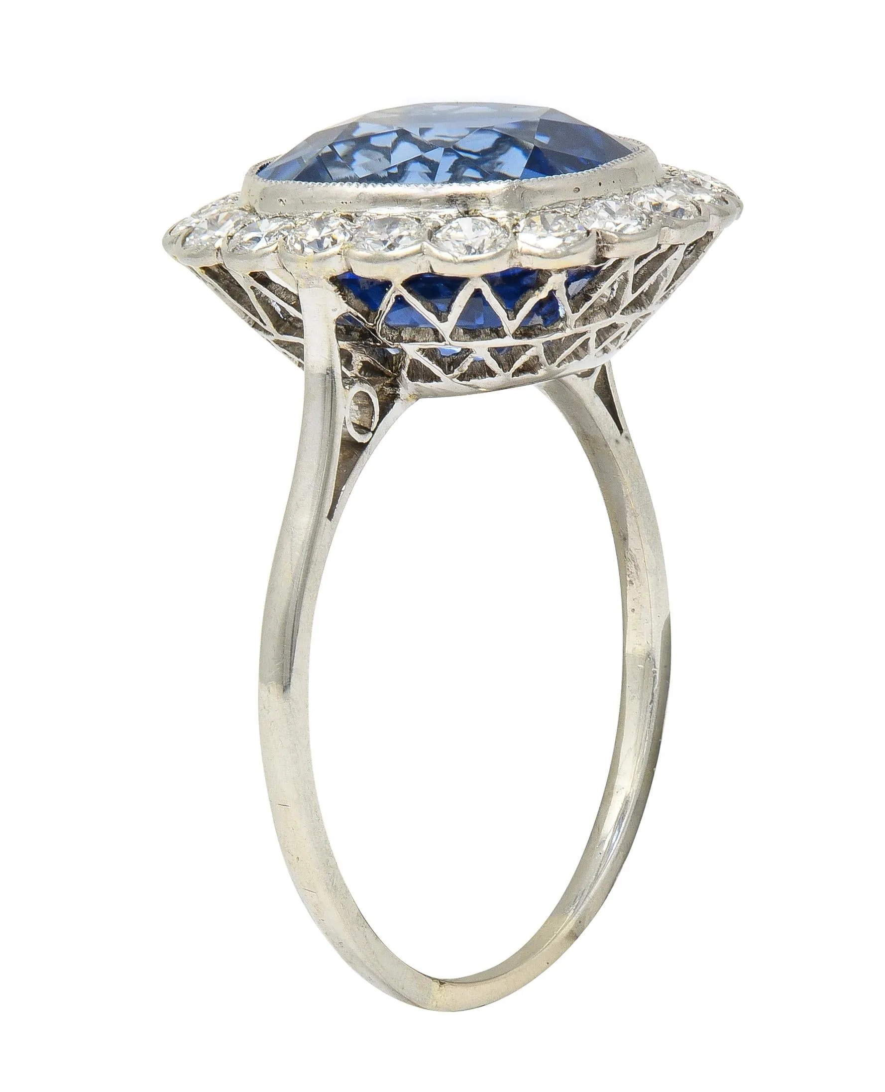 Art Deco 9.87 CTW No Heat Ceylon Sapphire Diamond Platinum Vintage Halo Ring AGL